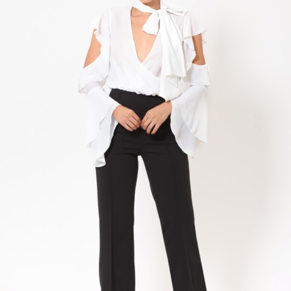 NWT Sexy Black Tuxedo Jumpsuit Cold Shoulder Small - Picture 8 of 9